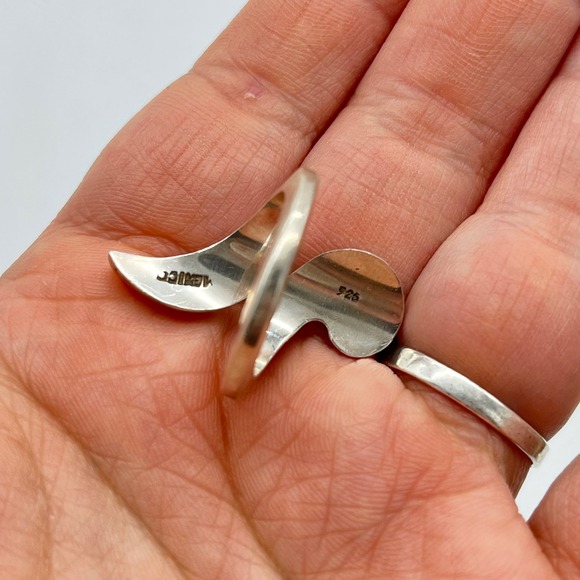 Sterling Silver Swirl Ring Mexico Modernist Abstract Statement Band - Picture 8 of 12